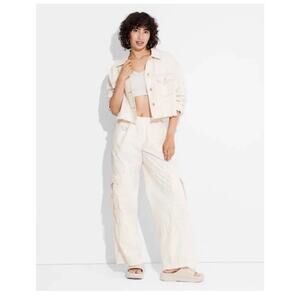 NWT Women's Off White Mid-Rise Wide Leg Pull-On Cargo Pants - Wild Fable Sz XS
